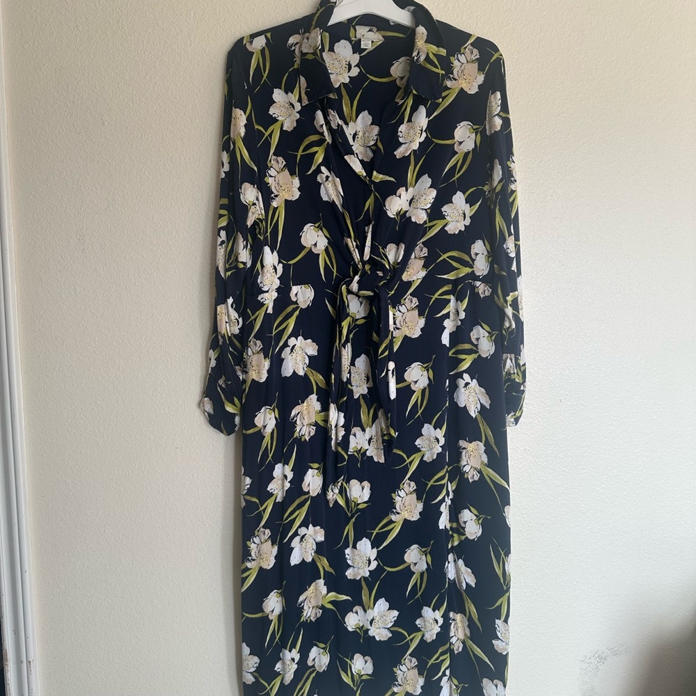 Cato Navy Floral Tie-Waist Long Sleeve Dress